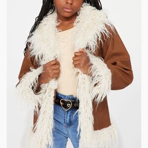 Brown Faux Fur Trimmed Coat